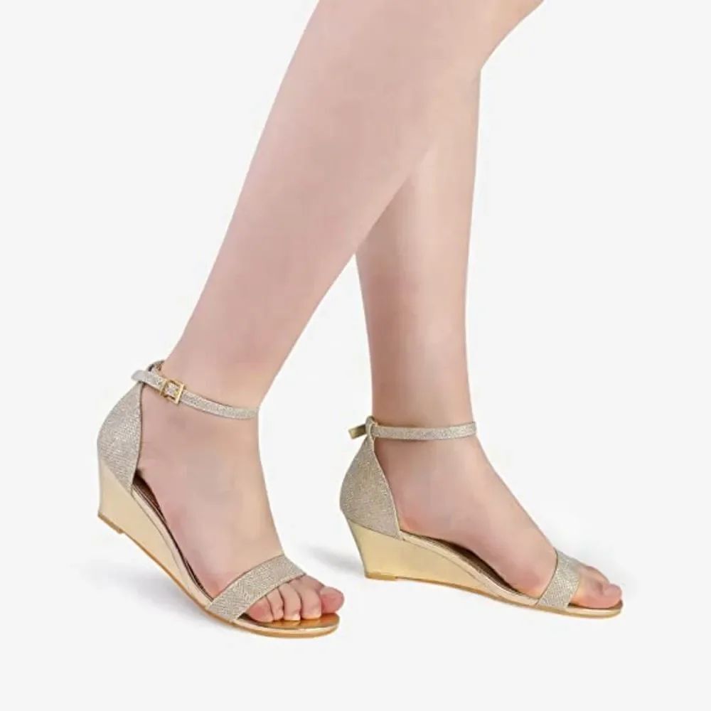 (29-2282)  Mysoft Women's Glitter Wedges Open Toe Sandals Sz 6